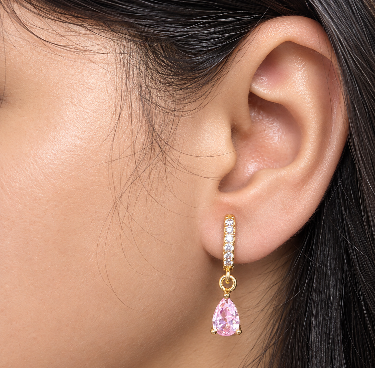Pink drop earring