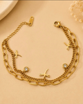Golden Dragonfly Charm Layered Bracelet