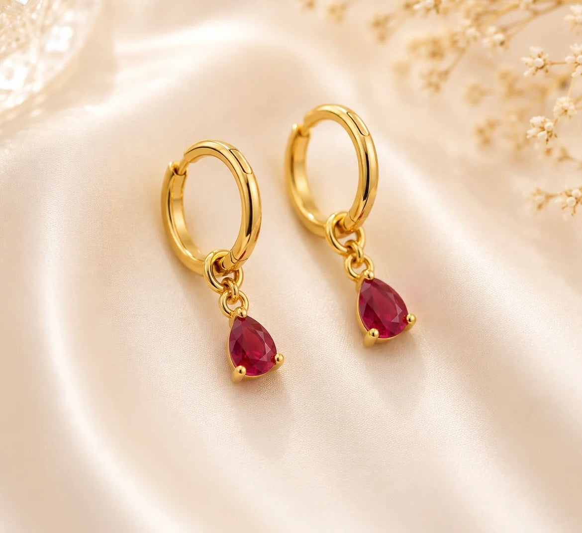Dainty red drop earring