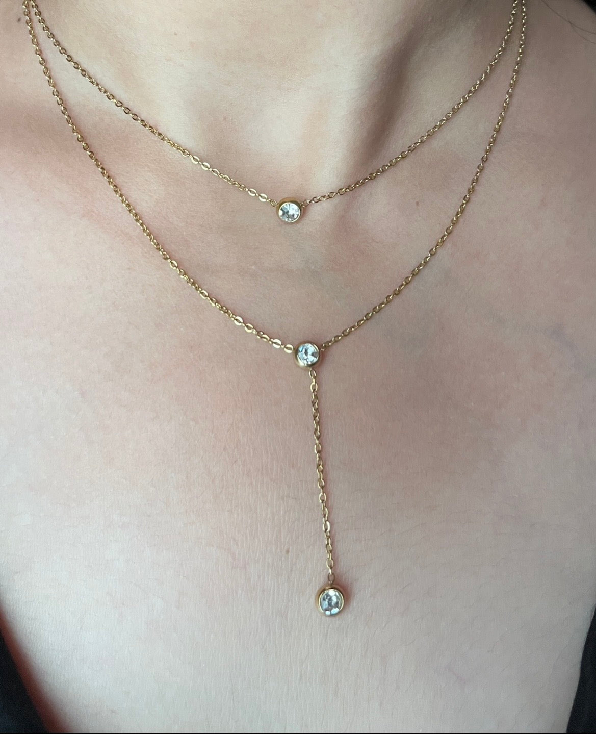 Layered Y- Necklace With crystal pendants