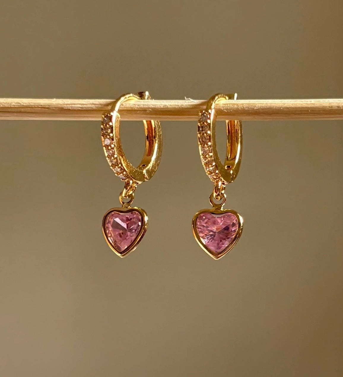 Pink heart drop earring