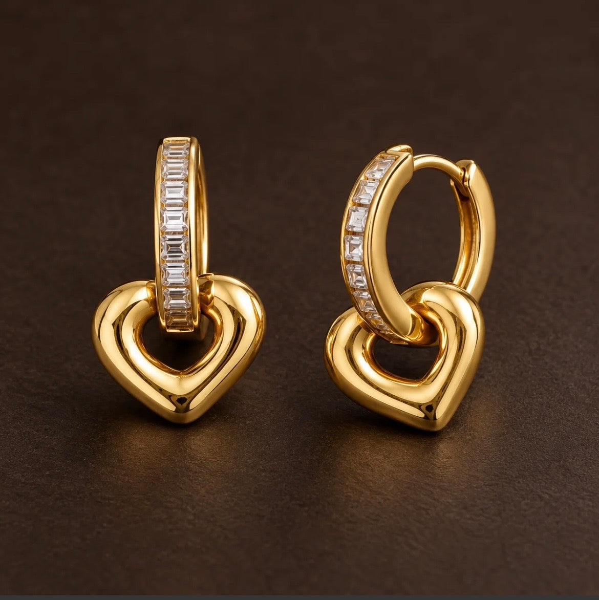Golden heart drop earring
