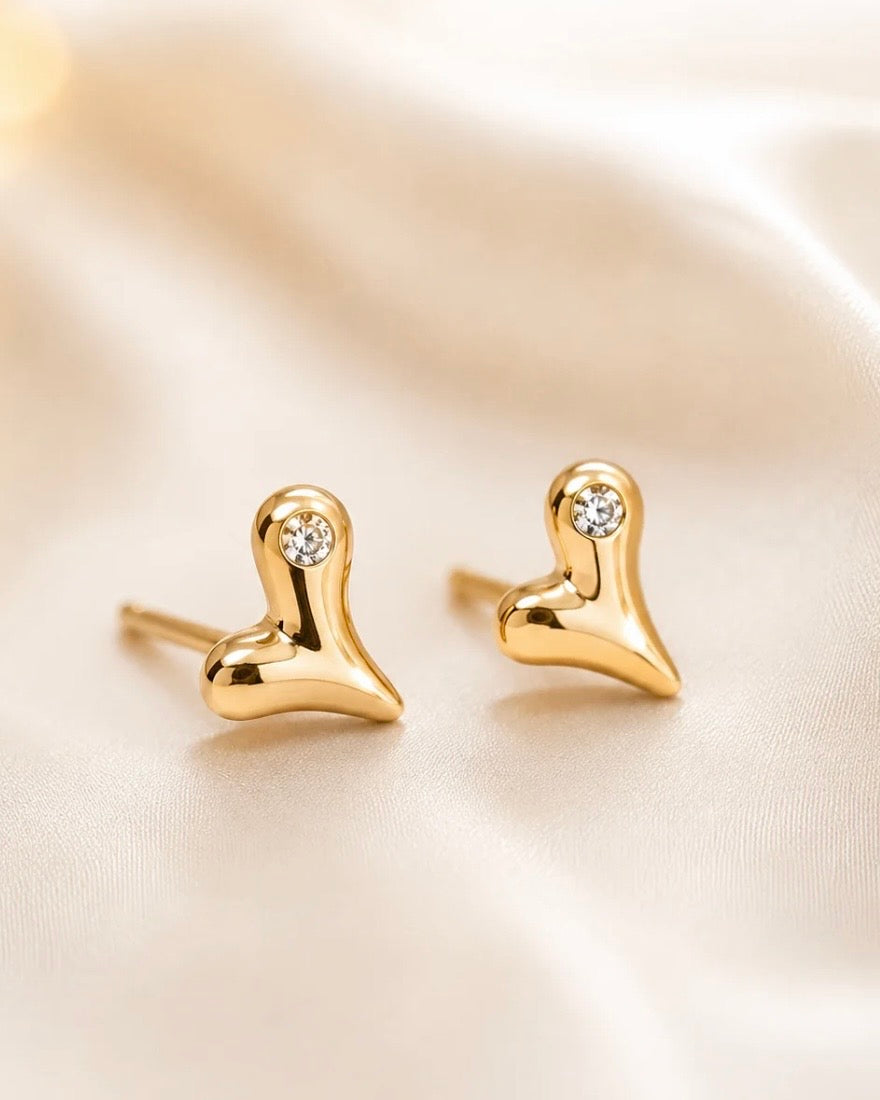 Heart crystal stud( Light rose gold)