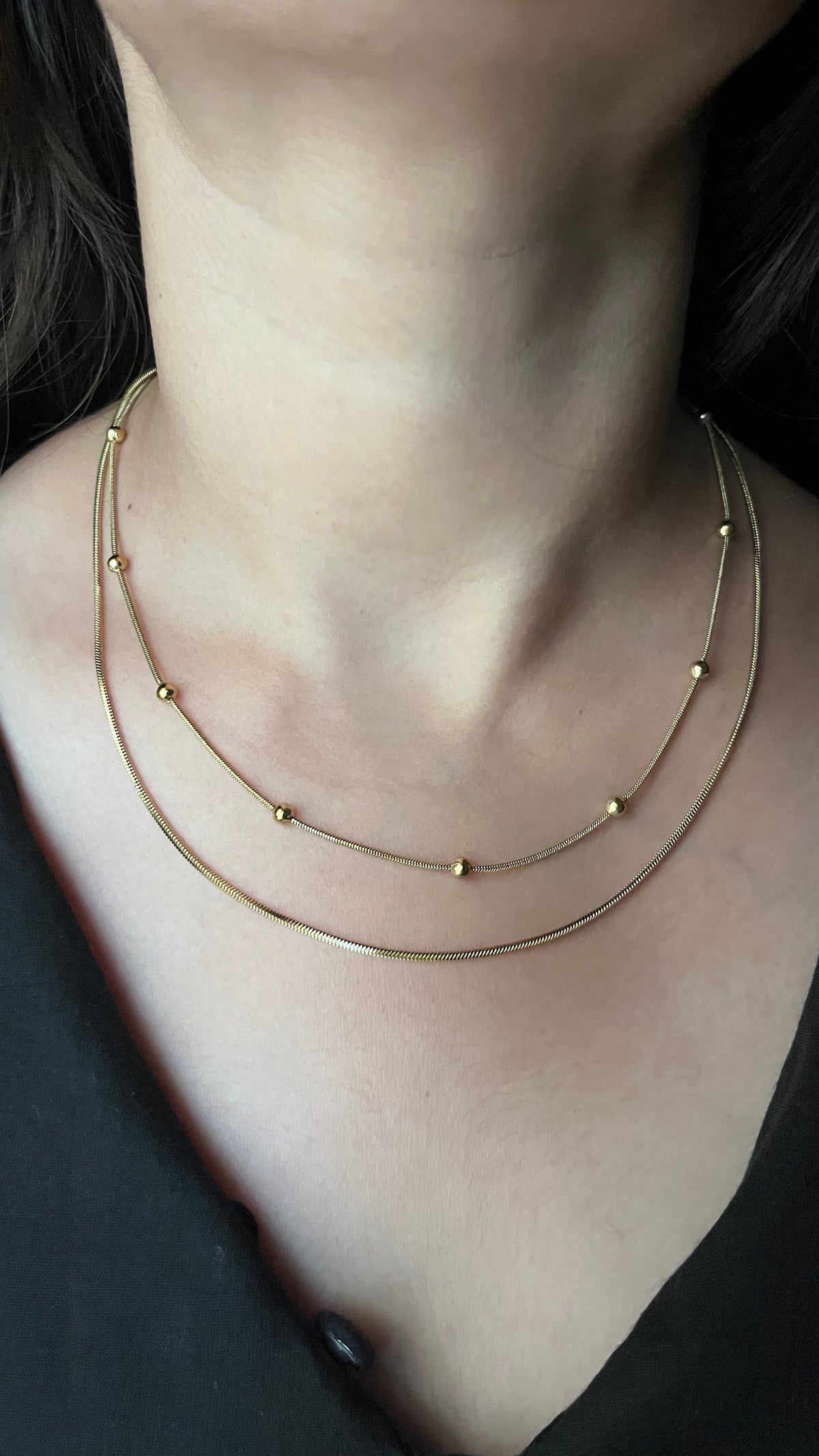 Plain Gold double layered necklace