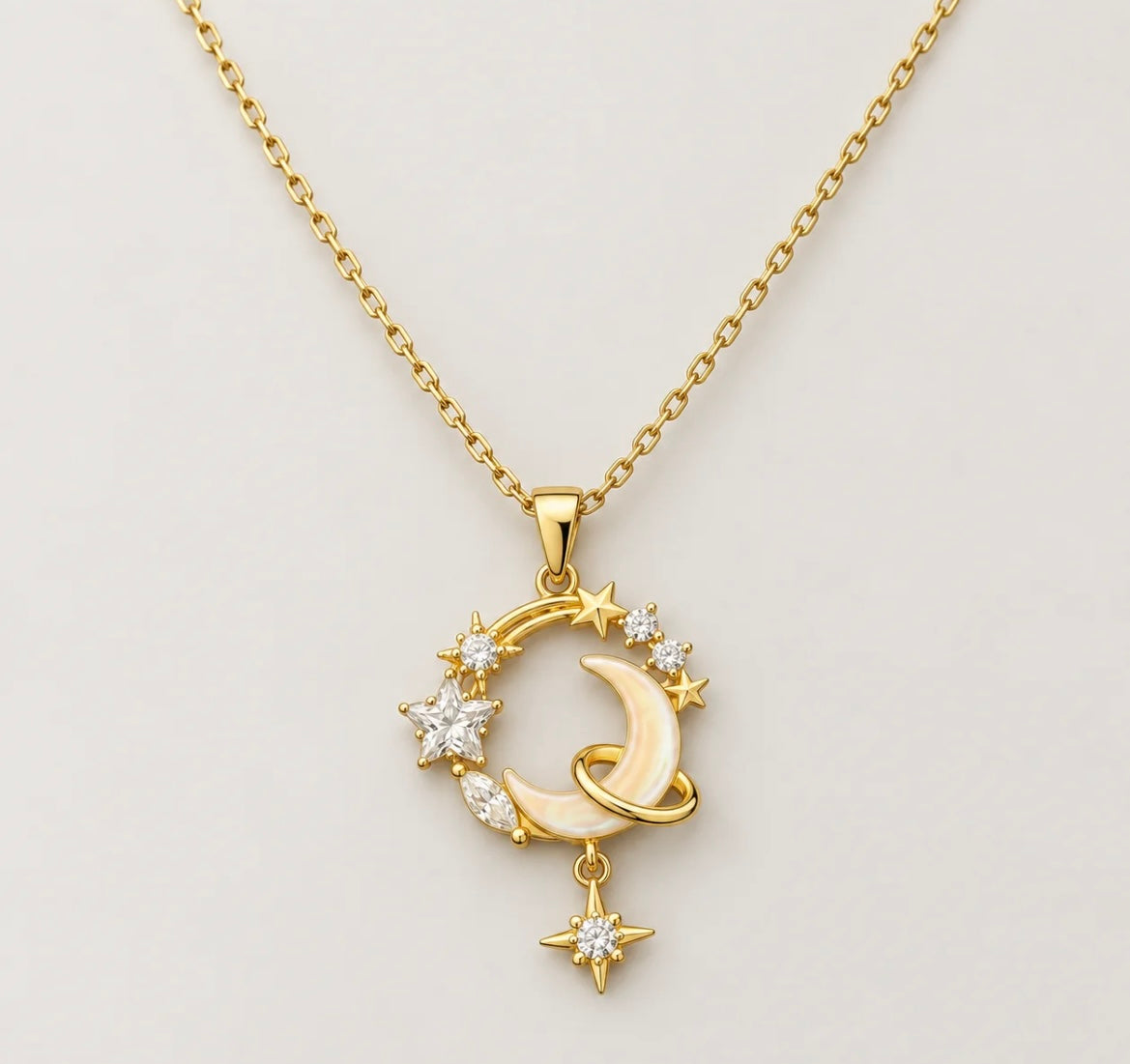 Celestial Moon & Star Pendant Necklace