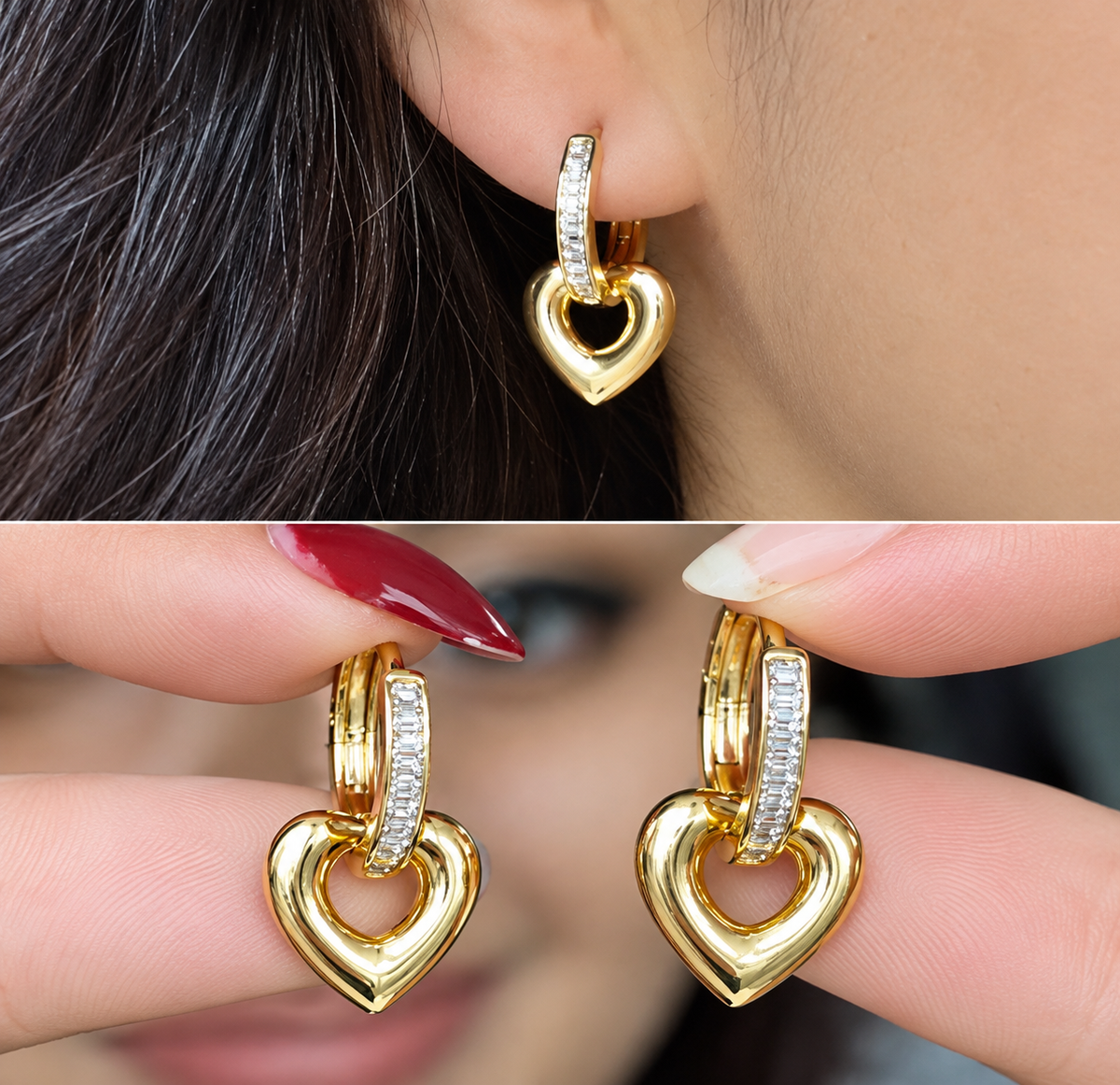 Golden heart drop earring