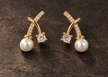 Crossed Crystal Pearl stud