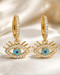 Crystal Evil Eye Drop Hoop Earrings