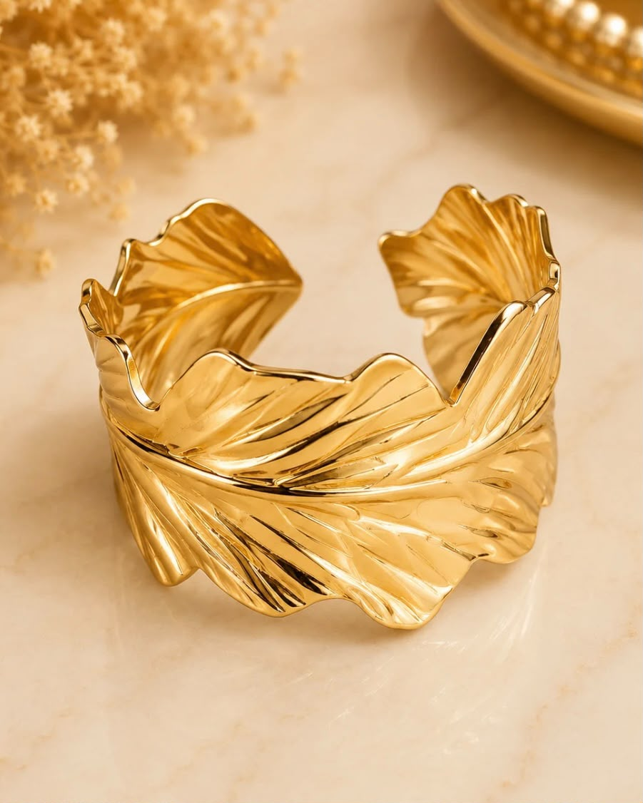 Golden Leaf Statement Cuff Bracelet